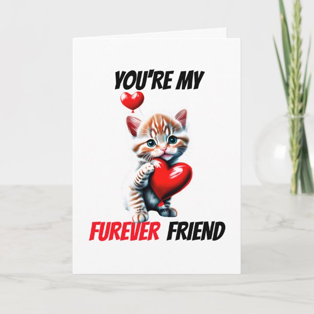 Cute ginger kitten my furever friend bff girls pun holiday card (Front)