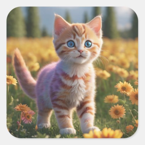 Cute ginger kitten sticker square sticker
