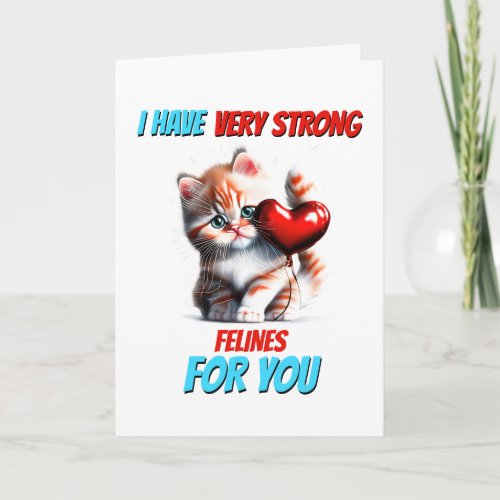 Cute ginger kitten strong felines for you cat pun holiday card
