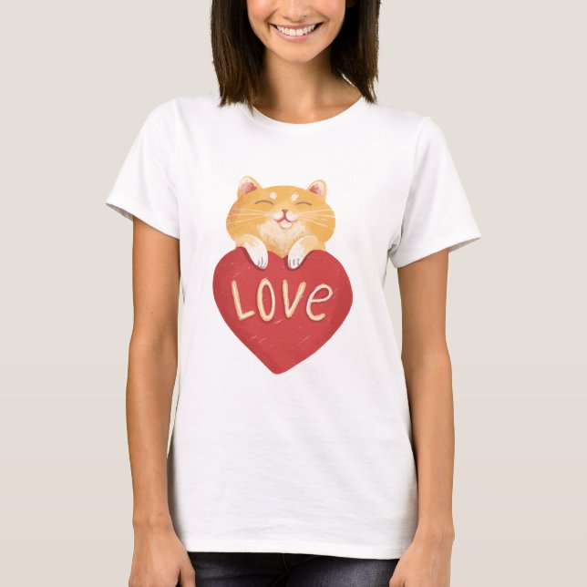 Cute Ginger Kitty Love T-Shirt (Front)
