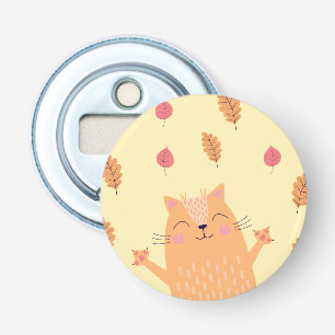 Cute Ginger Orange Cat Playing in Autumn Leaves Bottle Opener