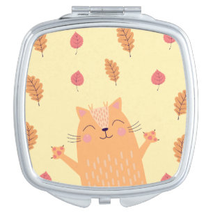 Cute Ginger Orange Cat Playing in Autumn Leaves Compact Mirror