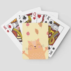 Cute Ginger Orange Cat Playing in Autumn Leaves Poker Cards