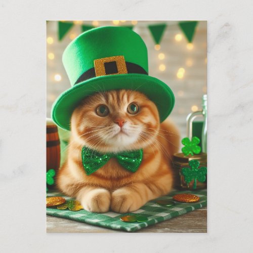 Cute Ginger Saint Patricks Day Cat Postcard