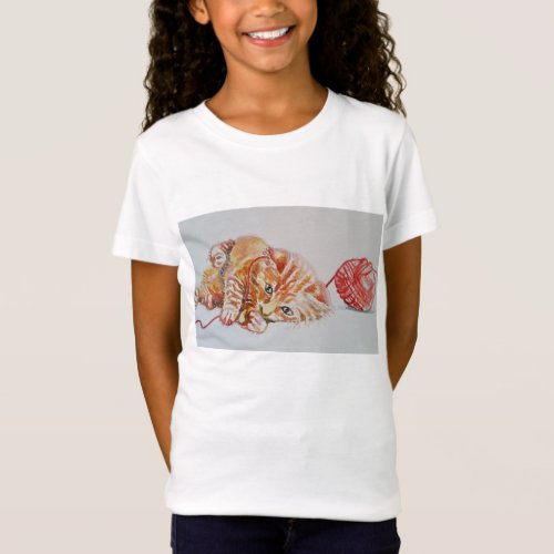 Cute Ginger Tabby Cat cats art Girls T Shirt