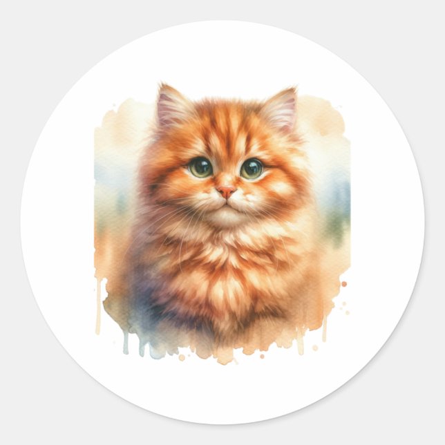 Cute Ginger Tabby Cat  Classic T-Shirt Round Sticker (Front)