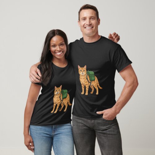 Cute Ginger Tabby Cat with Backpack T-Shirt