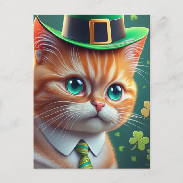 Cute Ginger Tabby Saint Patricks Day Cat Postcard (Front)