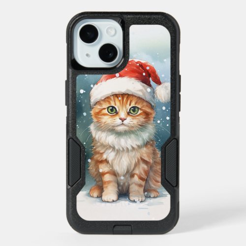 Cute Ginger Tom Cat in a Santa Hat Christmas iPhone 15 Case