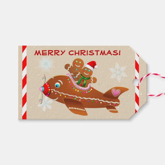 Cute Gingerbread Airplane Gift Tags (Front (Horizontal))