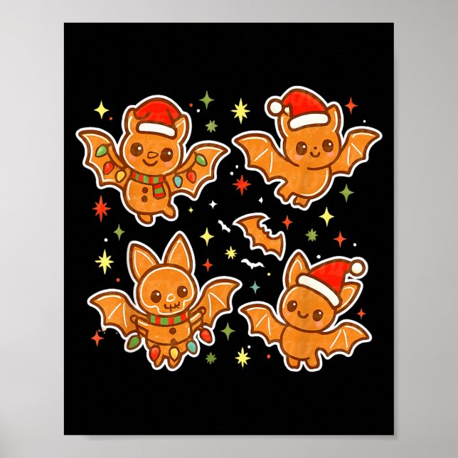 Cute Gingerbread Bats Soky Christmas Cookie Graphi Poster (Front)