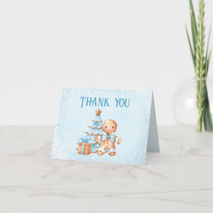 Cute Gingerbread Blue Boy Christmas Baby Shower Letterpress Thank You Card