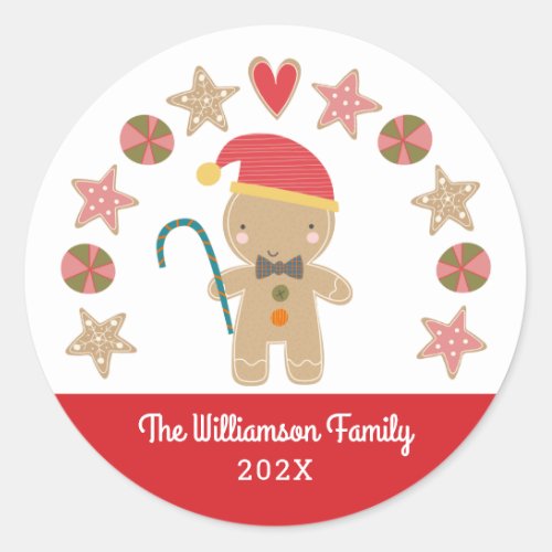 Cute Gingerbread Boy Christmas Holiday Cookie Red Classic Round Sticker