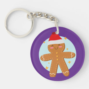 Cute Gingerbread Boy Cookies Art Drawing Keychain