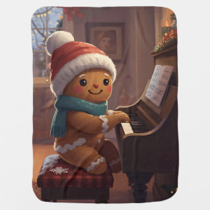cute gingerbread boy playing piano Baby Blanket