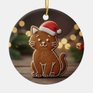 Cute Gingerbread Cat Cookie Christmas Ceramic Ornament