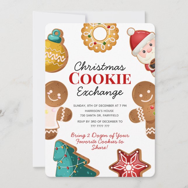 Cute Gingerbread Christmas Cookie Exchange Party Invitation (Front)