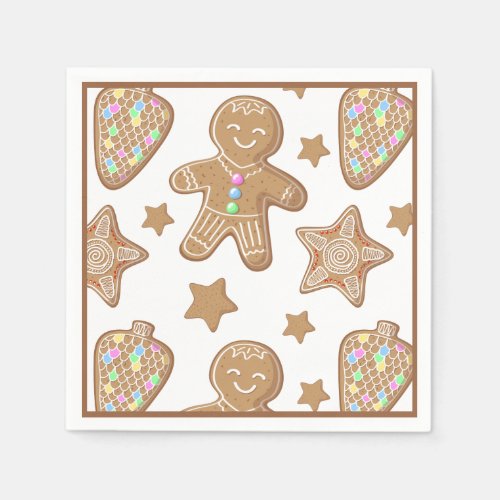 Cute Gingerbread Christmas Cookie Pattern Napkins