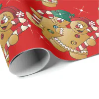 Watercolor Gingerbread Candy Cane Christmas Wrapping Paper