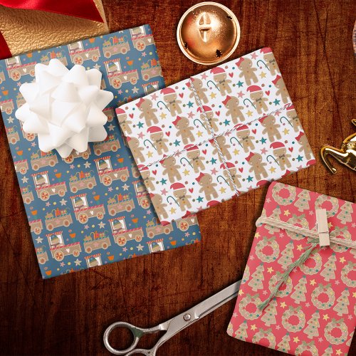 Cute Gingerbread Christmas Festive Patterns Wrapping Paper Sheets