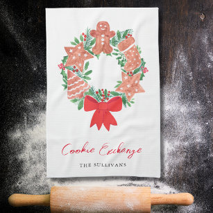 Cute Gingerbread Christmas Holiday Cookie Exchange Kitchen Towel
