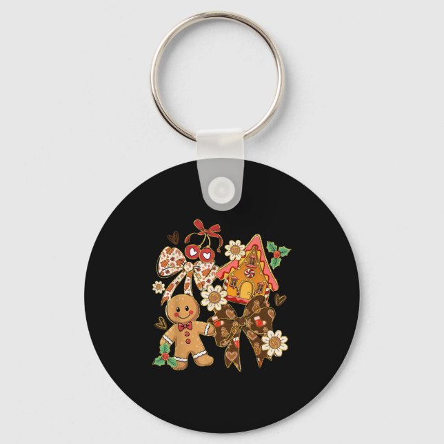 Cute Gingerbread Christmas Preppy Coquette Holiday Keychain (Front)