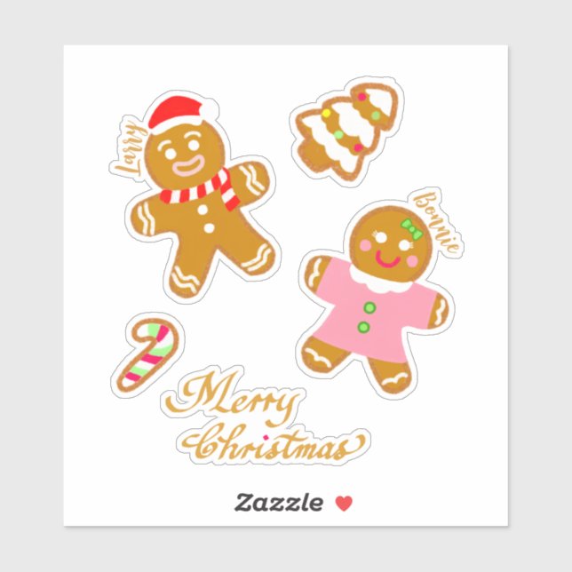 Cute Gingerbread Christmas Script Personalized  Sticker (Sheet)