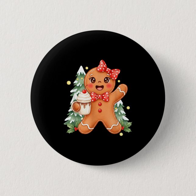 Cute Gingerbread Christmas Snow Xmas For Men Women Button (Front)