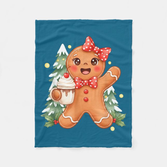 Cute Gingerbread Christmas Snow Xmas For Men Women Fleece Blanket (Front)