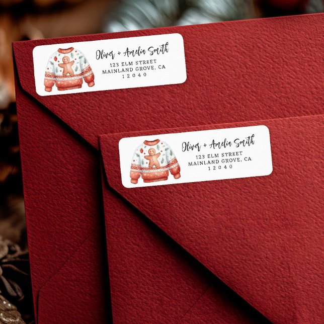 Cute Gingerbread Christmas Sweater Return Address  Label (Sweet and festive 🍪 Add holiday charm with this cute gingerbread sweater label.)