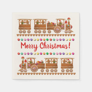 Cute Gingerbread Christmas Trains Napkins