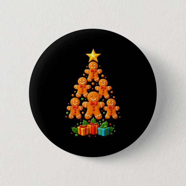 Cute Gingerbread Christmas Tree Holiday Funny Xmas Button (Front)