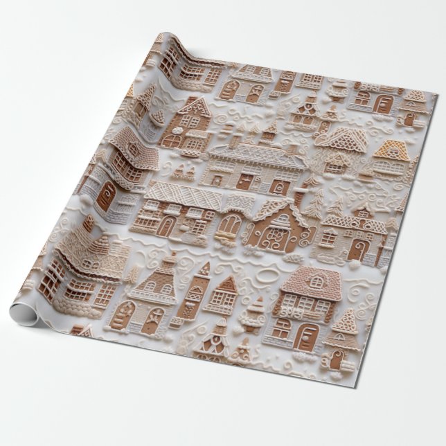 Cute Gingerbread Christmas Wrapping Paper (Unrolled)
