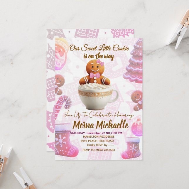 Cute Gingerbread Cookie baby shower invitation (Front/Back In Situ)