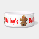 Cute Gingerbread Cookie Bowl<br><div class="desc">Customize this smiling gingerbread woman wearing a funny party dress! Replace the text with your pet's name. Surprise someone furry this holiday season with a nice Christmas gift! :)</div>