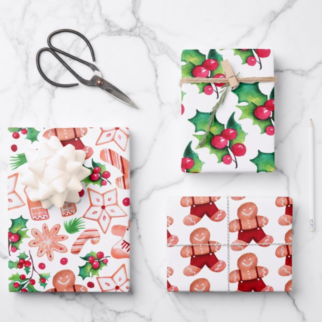 Cute Gingerbread Cookie Christmas Baby Shower Wrapping Paper Sheets (Front)