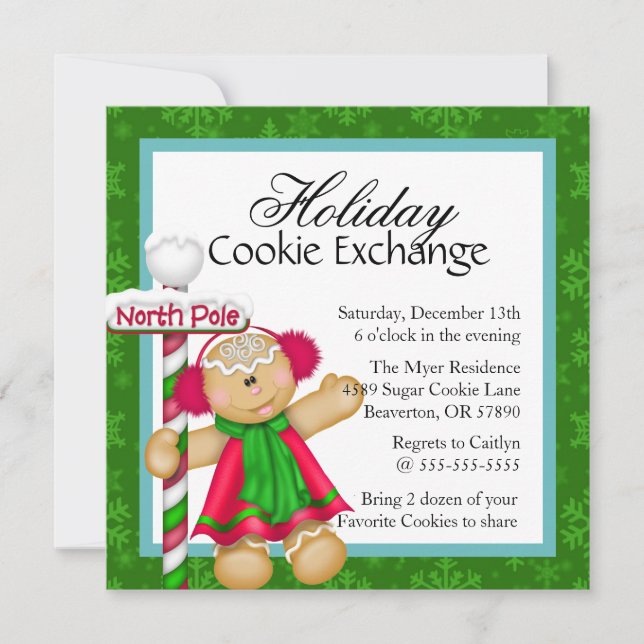 Cute Gingerbread Cookie Exchange Holiday Invite (Front)