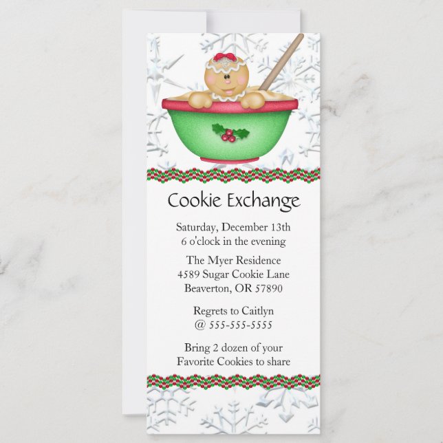 Cute Gingerbread Cookie Exchange Holiday Invite (Front)