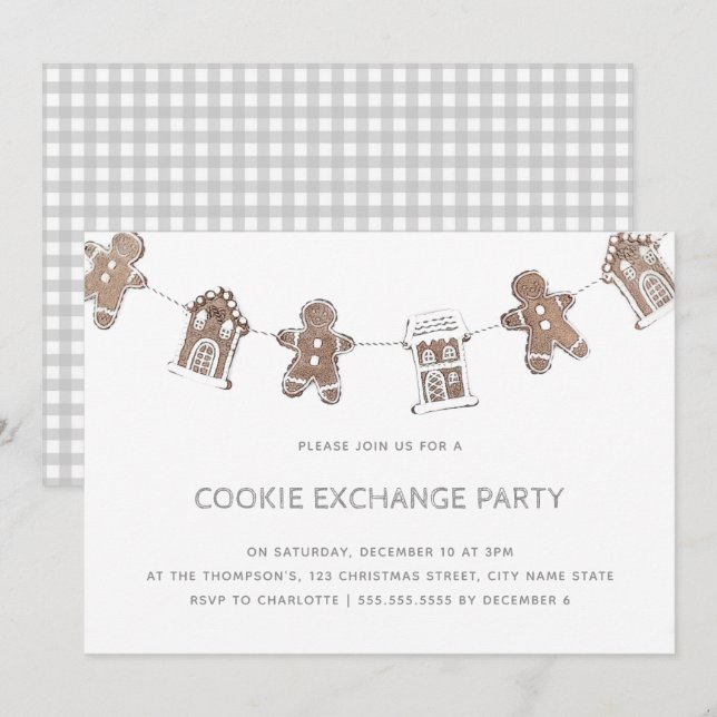 Cute Gingerbread Cookie Exchange Party Holiday Invitation (Front/Back)