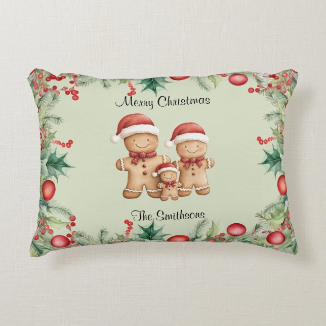 Cute Gingerbread Cookie Family Christmas Accent Pillow (Front)