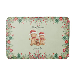 Cute Gingerbread Cookie Family Christmas Bath Mat