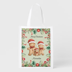 Cute Gingerbread Cookie Family Christmas Grocery Bag