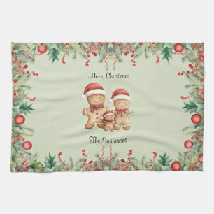 Cute Gingerbread Cookie Family Christmas Kitchen T Towel