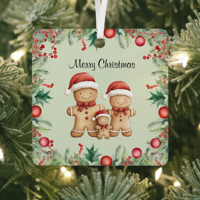 Cute Gingerbread Cookie Family Christmas Metal Ornament (Insitu)