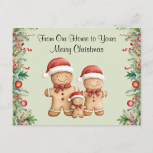 Cute Gingerbread Cookie Family Christmas Postcard