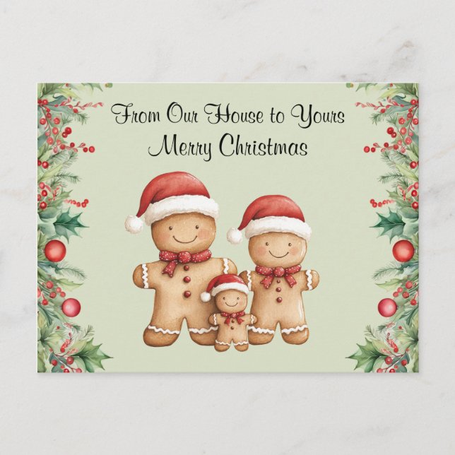 Cute Gingerbread Cookie Family Christmas Postcard (Front)