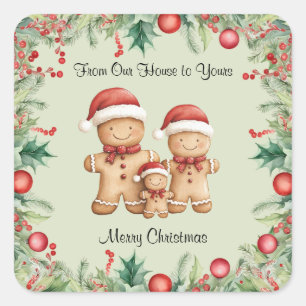 Cute Gingerbread Cookie Family Christmas Square Sticker