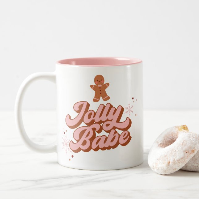 Cute Gingerbread Cookie Jolly Babe Two-Tone Coffee Mug (With Donut)