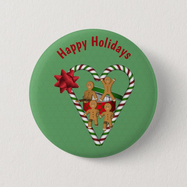 Cute Gingerbread Cookie Men Christmas Holiday Button (Front)