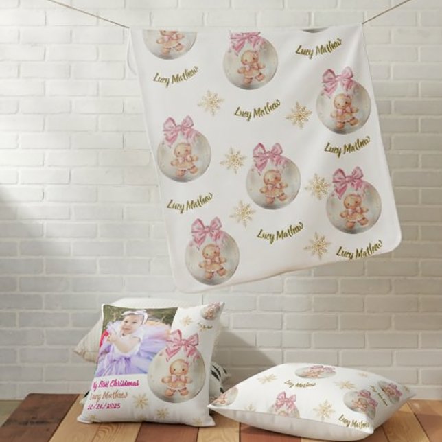 Cute Gingerbread Cookie Pattern Custom Name Baby B Baby Blanket (Creator Uploaded)